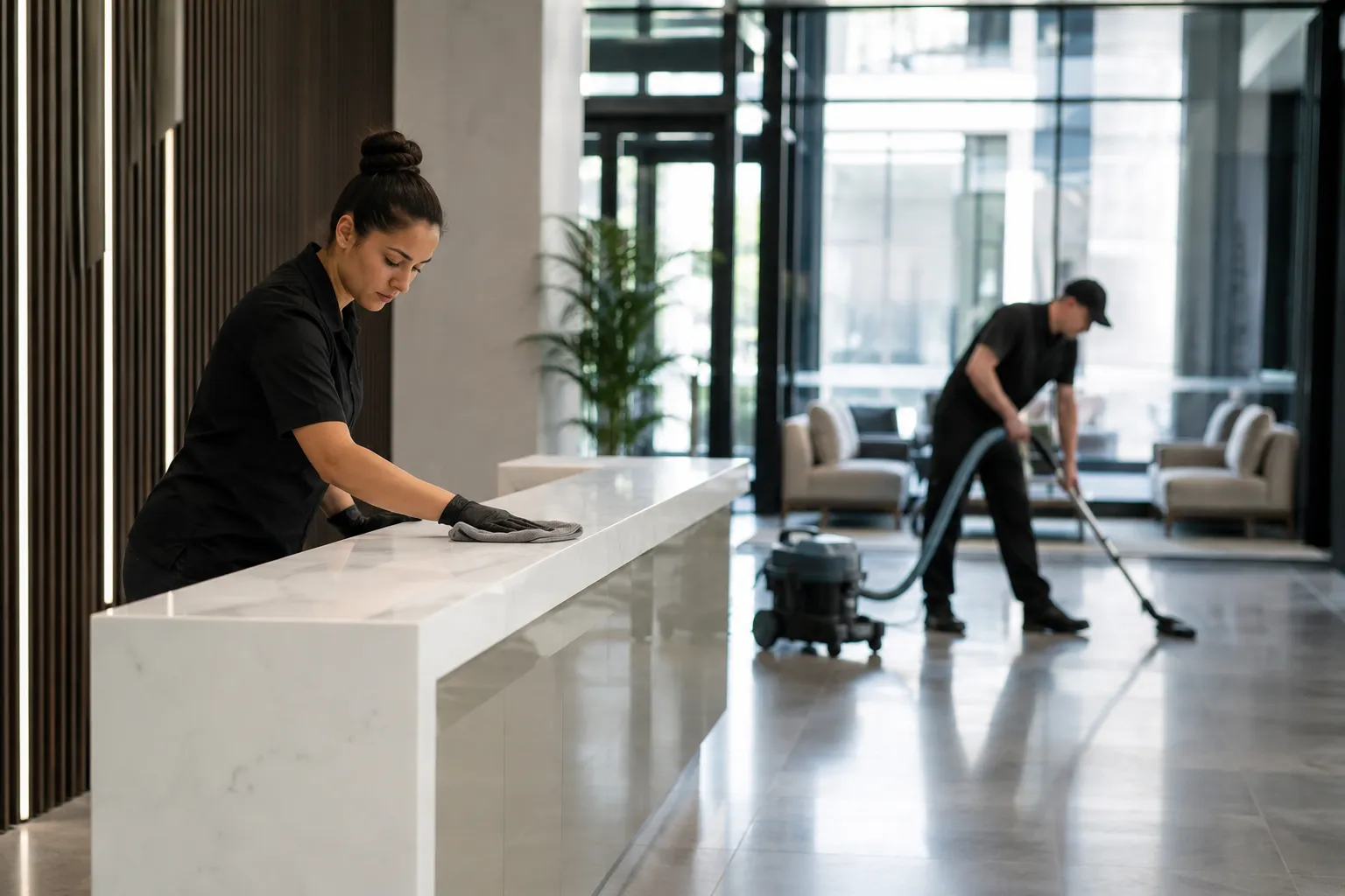 A spotless corporate reception area