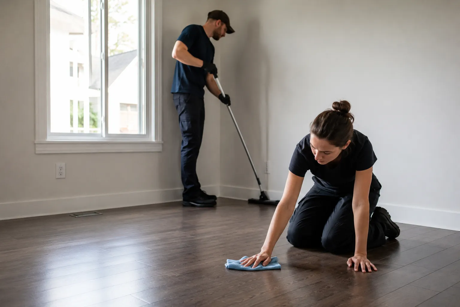 Cleaning an empty, freshly painted room
